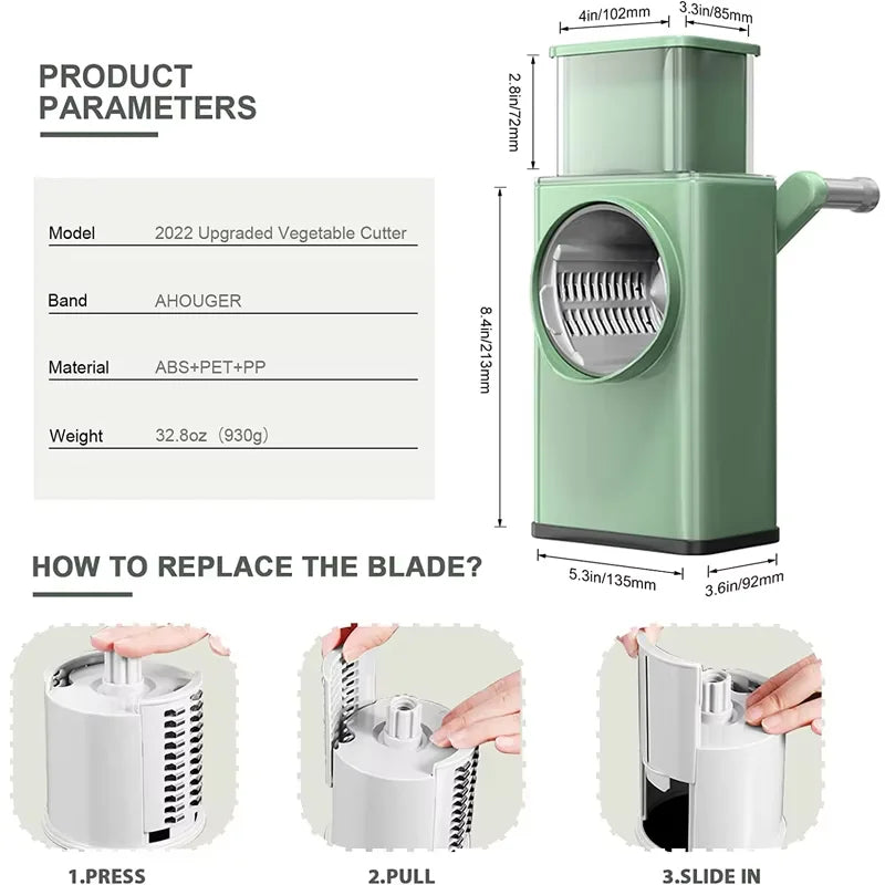 Rotary Cheese Grater 6 in 1 Hand Crank Vegetable Slicer Shredder Mandoline Veggie Slicer Grater Nut Chopper Kitchen Gadgets