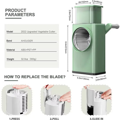 Rotary Cheese Grater 6 in 1 Hand Crank Vegetable Slicer Shredder Mandoline Veggie Slicer Grater Nut Chopper Kitchen Gadgets
